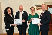 Bürgermeister Thomas Steiner (2.v.l.) mit der 2. Vizebürgermeisterin Charlotte Toth-Kanyak, Grünen-Klubobfrau Anja Haider-Wallner und Finanzstadtrat Michael Freismuth. 