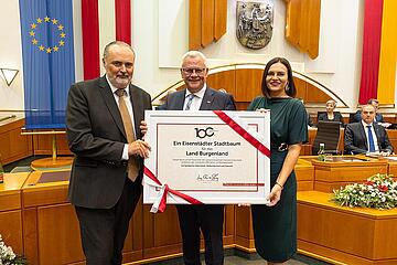 LH Doskozil, Landtagspräsidentin Eisenkopf und Bürgermeister Steiner