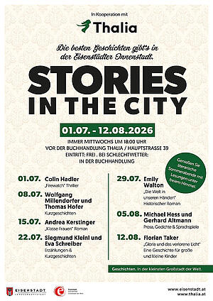 grafisch gestaltetes Plakat für die Veranstaltungsreihe Stories in the City