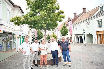 Bürgermeister Thomas Steiner mit dem neuen, externen botanischen Berater Markus Meyer (Mitte) sowie den städtischen Experten, Baudirektor Werner Fleischhacker (2.v.l.), Stadtgärtnermeister Josef Kornfeld (l.) und Karl Partl (r.), Teamleiter der Gärtner. 